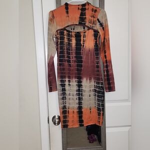 Fashion Nova Orange and Black Long Sleeve Dress